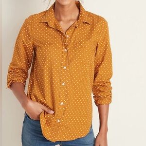 OLD NAVY Mustard Yellow Polka Dot Classic Poplin Shirt